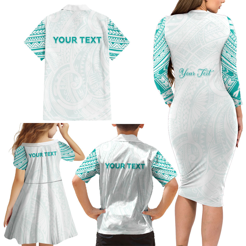 Personalised New Zealand Aotearoa Family Matching Long Sleeve Bodycon Dress and Hawaiian Shirt Nurse Tribal Teal Version LT05 - Polynesian Pride