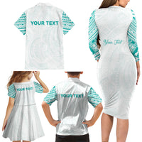 Personalised New Zealand Aotearoa Family Matching Long Sleeve Bodycon Dress and Hawaiian Shirt Nurse Tribal Teal Version LT05 - Polynesian Pride