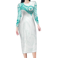Personalised New Zealand Aotearoa Family Matching Long Sleeve Bodycon Dress and Hawaiian Shirt Nurse Tribal Teal Version LT05 Mom's Dress Teal - Polynesian Pride