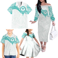 Personalised New Zealand Aotearoa Family Matching Off The Shoulder Long Sleeve Dress and Hawaiian Shirt Nurse Tribal Teal Version LT05 - Polynesian Pride