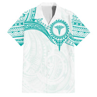 Personalised New Zealand Aotearoa Family Matching Off The Shoulder Long Sleeve Dress and Hawaiian Shirt Nurse Tribal Teal Version LT05 Dad's Shirt - Short Sleeve Teal - Polynesian Pride