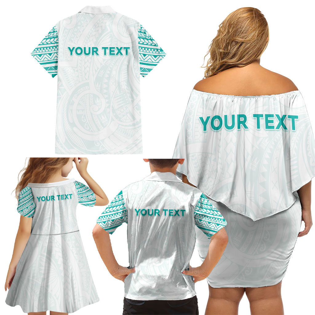 Personalised New Zealand Aotearoa Family Matching Off Shoulder Short Dress and Hawaiian Shirt Nurse Tribal Teal Version LT05 - Polynesian Pride