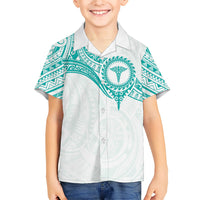Personalised New Zealand Aotearoa Family Matching Off Shoulder Short Dress and Hawaiian Shirt Nurse Tribal Teal Version LT05 Son's Shirt Teal - Polynesian Pride