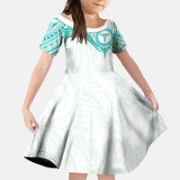 Personalised New Zealand Aotearoa Family Matching Summer Maxi Dress and Hawaiian Shirt Nurse Tribal Teal Version LT05 Daughter's Dress Teal - Polynesian Pride