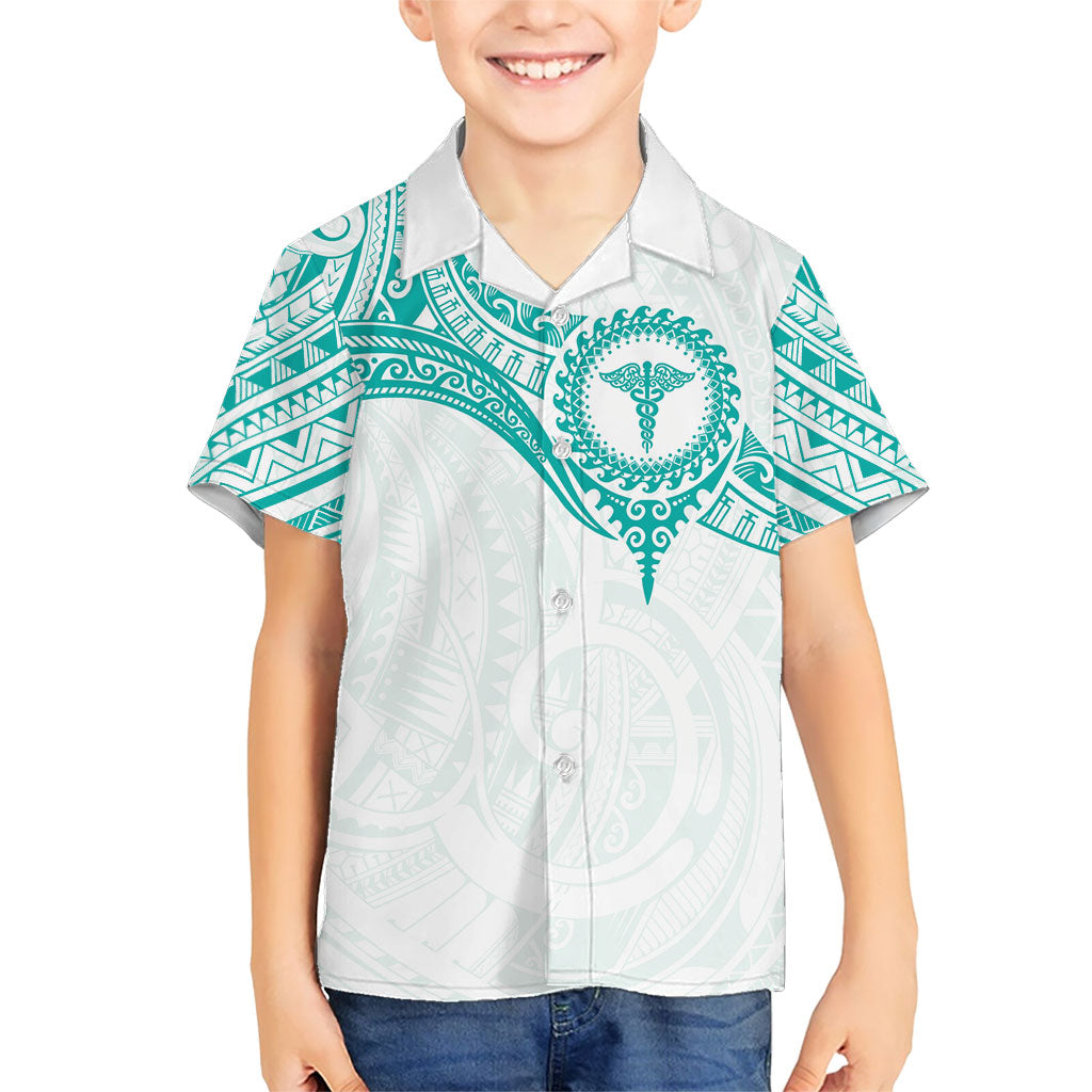 Personalised New Zealand Aotearoa Family Matching Summer Maxi Dress and Hawaiian Shirt Nurse Tribal Teal Version LT05 Son's Shirt Teal - Polynesian Pride