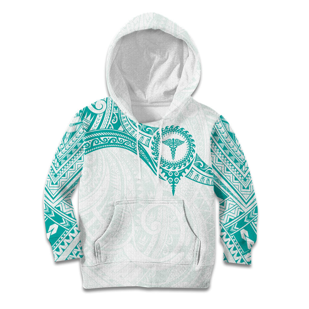 Personalised New Zealand Aotearoa Kid Hoodie Nurse Tribal Teal Version