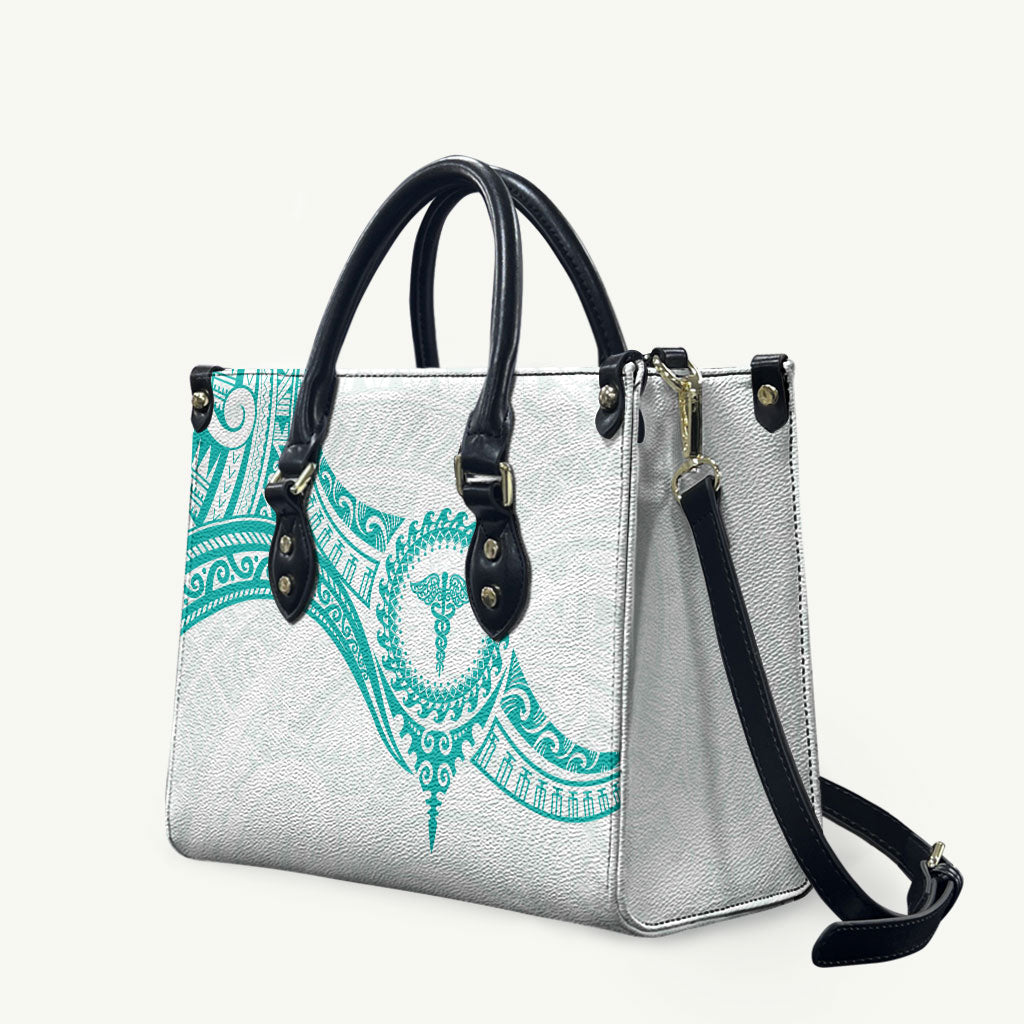 New Zealand Aotearoa Leather Bag Nurse Tribal Teal Version
