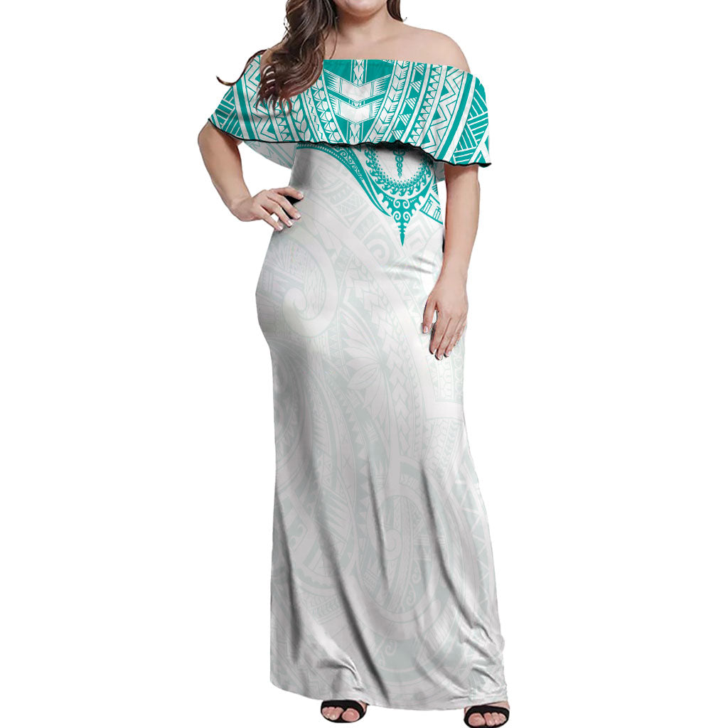 Personalised New Zealand Aotearoa Off Shoulder Maxi Dress Nurse Tribal Teal Version