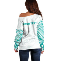 Personalised New Zealand Aotearoa Off Shoulder Sweater Nurse Tribal Teal Version