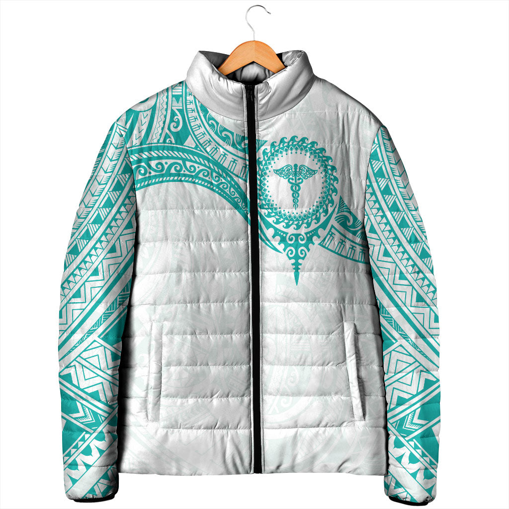 Personalised New Zealand Aotearoa Padded Jacket Nurse Tribal Teal Version