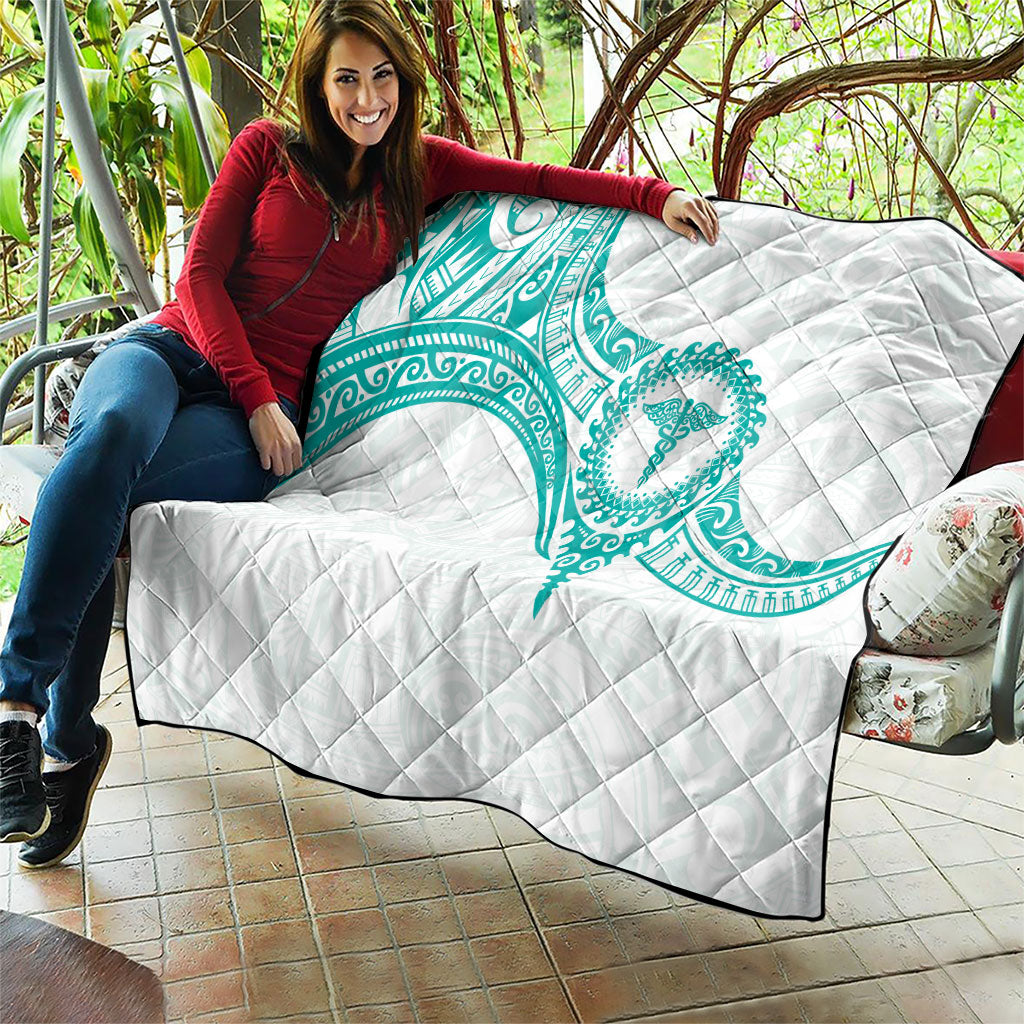 New Zealand Aotearoa Quilt Nurse Tribal Teal Version