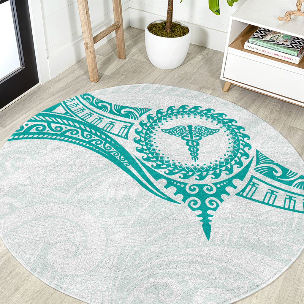 New Zealand Aotearoa Round Carpet Nurse Tribal Teal Version