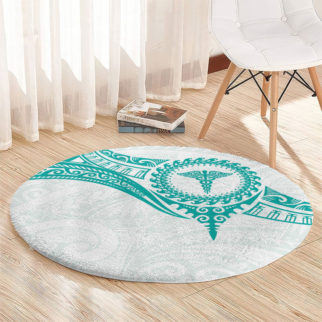 New Zealand Aotearoa Round Carpet Nurse Tribal Teal Version