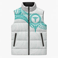 Personalised New Zealand Aotearoa Sleeveless Puffer Jacket Nurse Tribal Teal Version