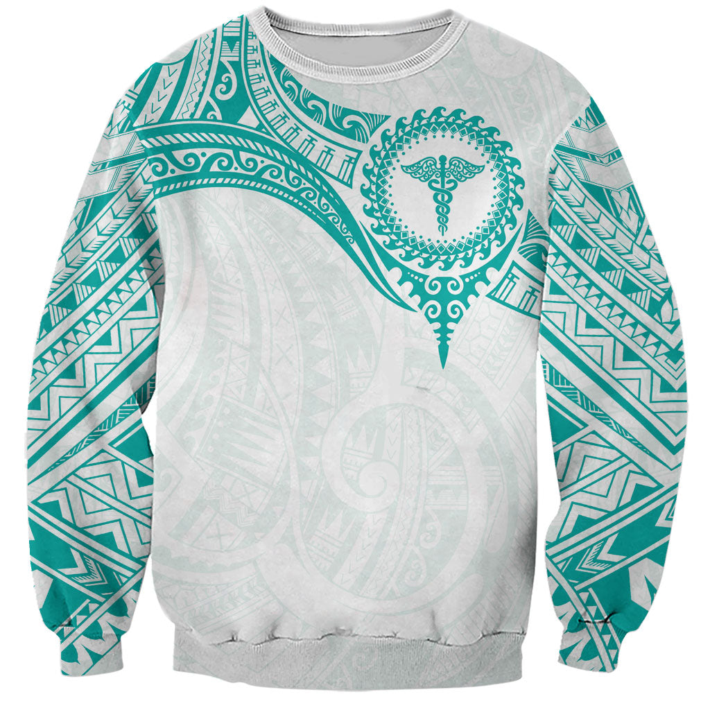 Personalised New Zealand Aotearoa Sweatshirt Nurse Tribal Teal Version