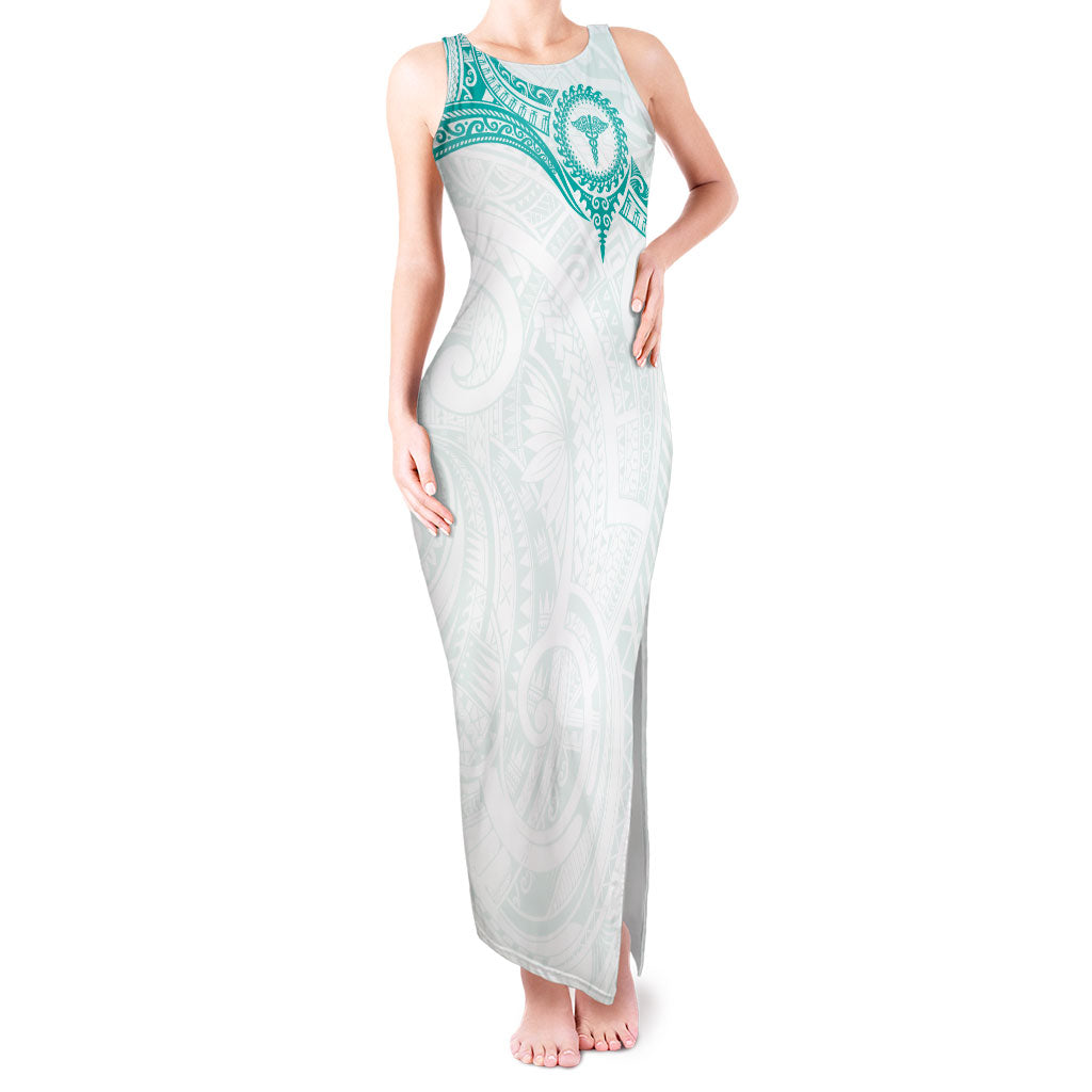 Personalised New Zealand Aotearoa Tank Maxi Dress Nurse Tribal Teal Version
