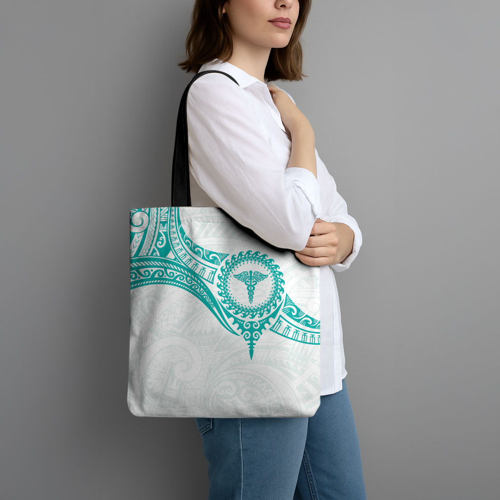 New Zealand Aotearoa Tote Bag Nurse Tribal Teal Version