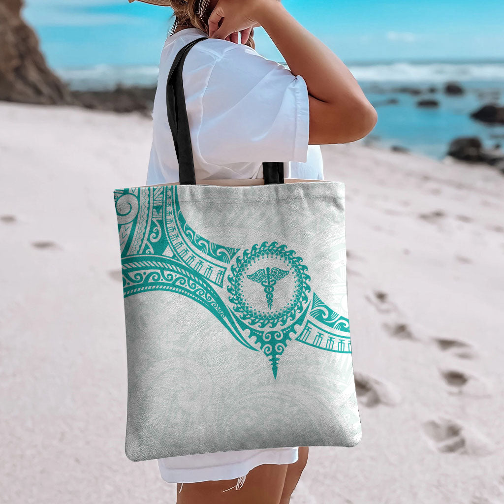 New Zealand Aotearoa Tote Bag Nurse Tribal Teal Version