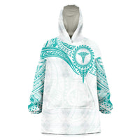 Personalised New Zealand Aotearoa Wearable Blanket Hoodie Nurse Tribal Teal Version