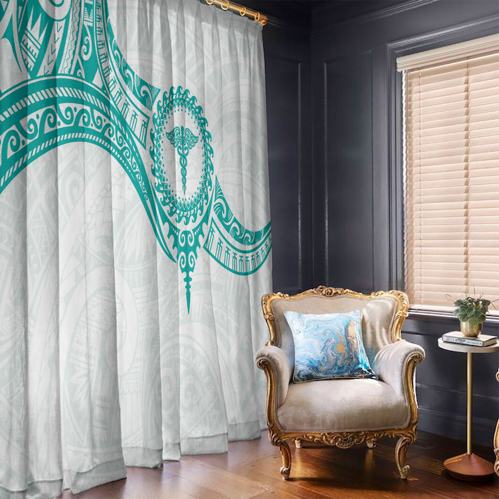 New Zealand Aotearoa Window Curtain Nurse Tribal Teal Version