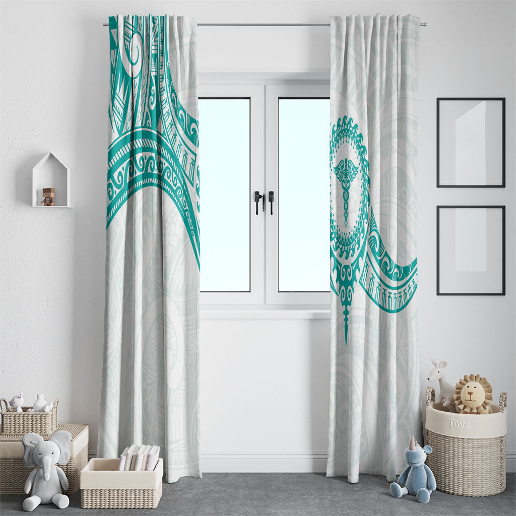 New Zealand Aotearoa Window Curtain Nurse Tribal Teal Version