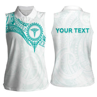 Personalised New Zealand Aotearoa Women Sleeveless Polo Shirt Nurse Tribal Teal Version LT05 - Polynesian Pride