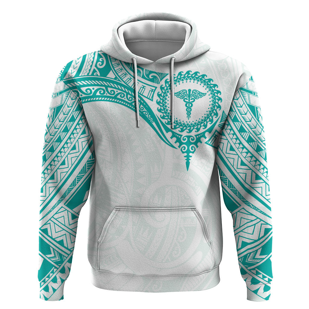 Personalised New Zealand Aotearoa Zip Hoodie Nurse Tribal Teal Version LT05 Pullover Hoodie Teal - Polynesian Pride