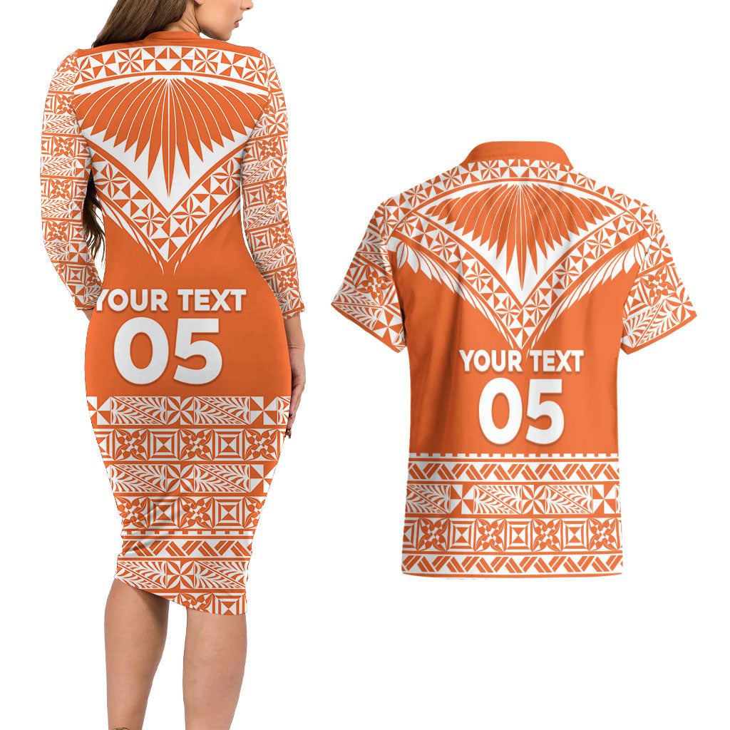 Personalised Tonga Tailulu College Couples Matching Long Sleeve Bodycon Dress and Hawaiian Shirt Tongan Kupesi Pattern