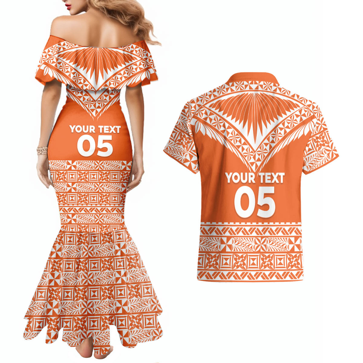 Personalised Tonga Tailulu College Couples Matching Mermaid Dress and Hawaiian Shirt Tongan Kupesi Pattern