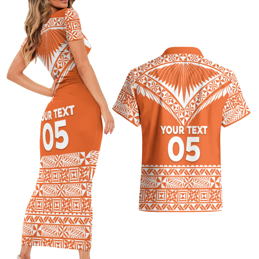 Personalised Tonga Tailulu College Couples Matching Short Sleeve Bodycon Dress and Hawaiian Shirt Tongan Kupesi Pattern