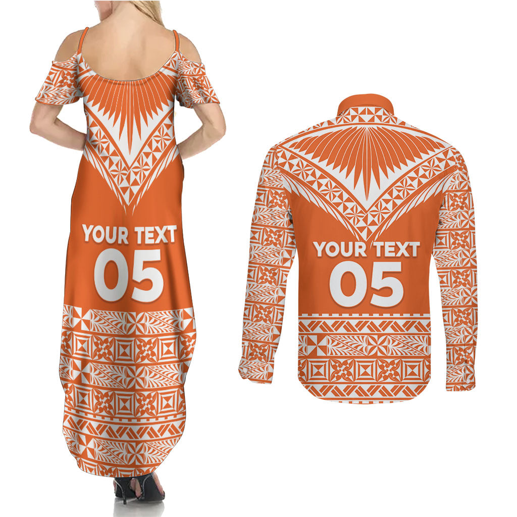 Personalised Tonga Tailulu College Couples Matching Summer Maxi Dress and Long Sleeve Button Shirt Tongan Kupesi Pattern
