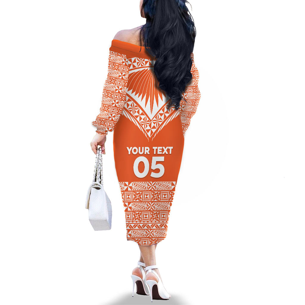 Personalised Tonga Tailulu College Family Matching Off The Shoulder Long Sleeve Dress and Hawaiian Shirt Tongan Kupesi Pattern LT05 - Polynesian Pride