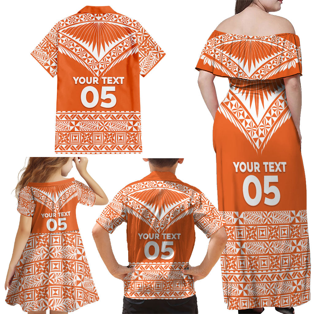 Personalised Tonga Tailulu College Family Matching Off Shoulder Maxi Dress and Hawaiian Shirt Tongan Kupesi Pattern