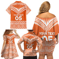 Personalised Tonga Tailulu College Family Matching Off Shoulder Short Dress and Hawaiian Shirt Tongan Kupesi Pattern