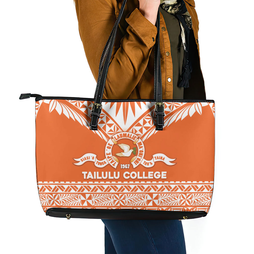 Tonga Tailulu College Leather Tote Bag Tongan Kupesi Pattern