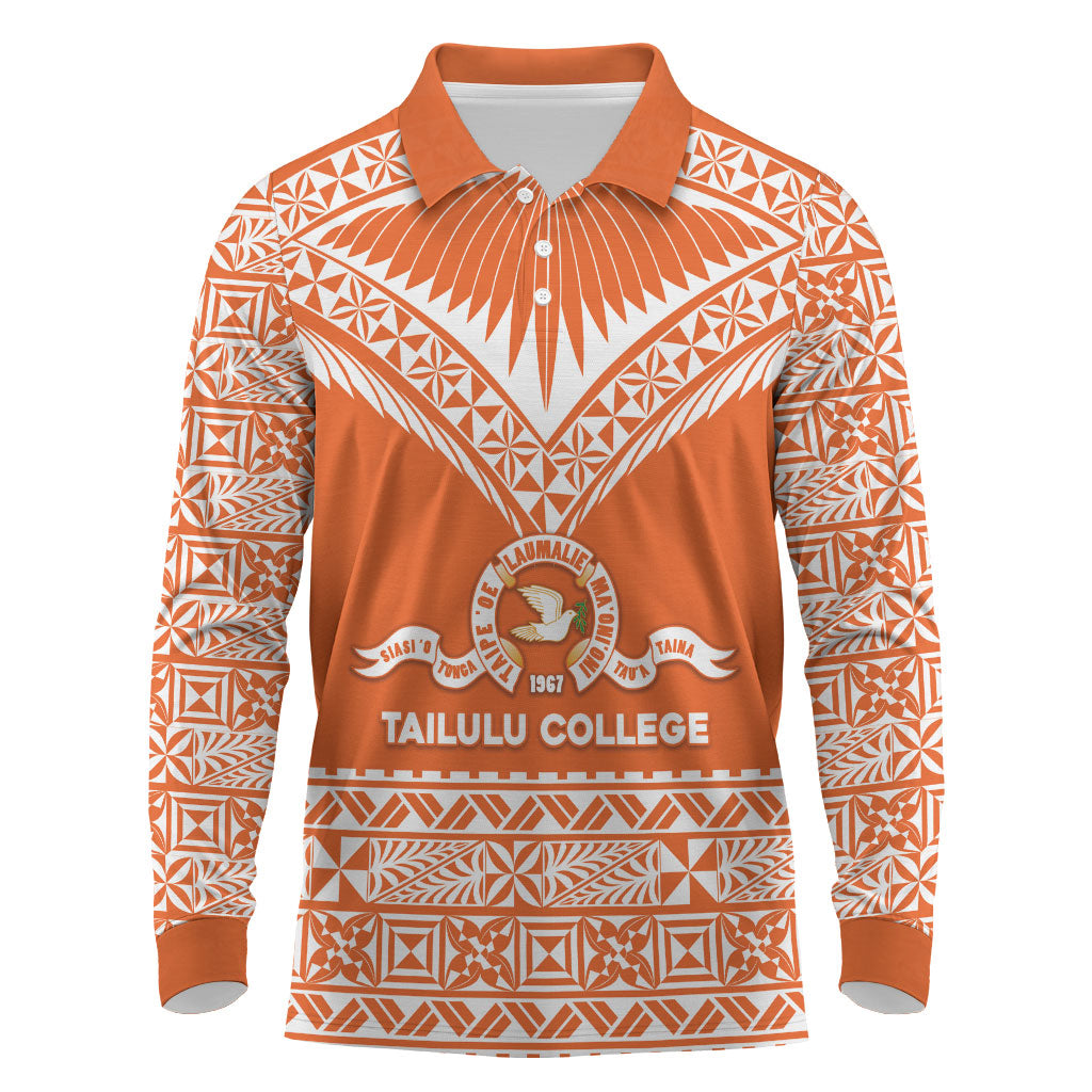 Personalised Tonga Tailulu College Long Sleeve Polo Shirt Tongan Kupesi Pattern