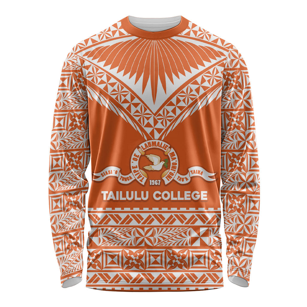 Personalised Tonga Tailulu College Long Sleeve Shirt Tongan Kupesi Pattern