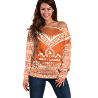 Personalised Tonga Tailulu College Off Shoulder Sweater Tongan Kupesi Pattern