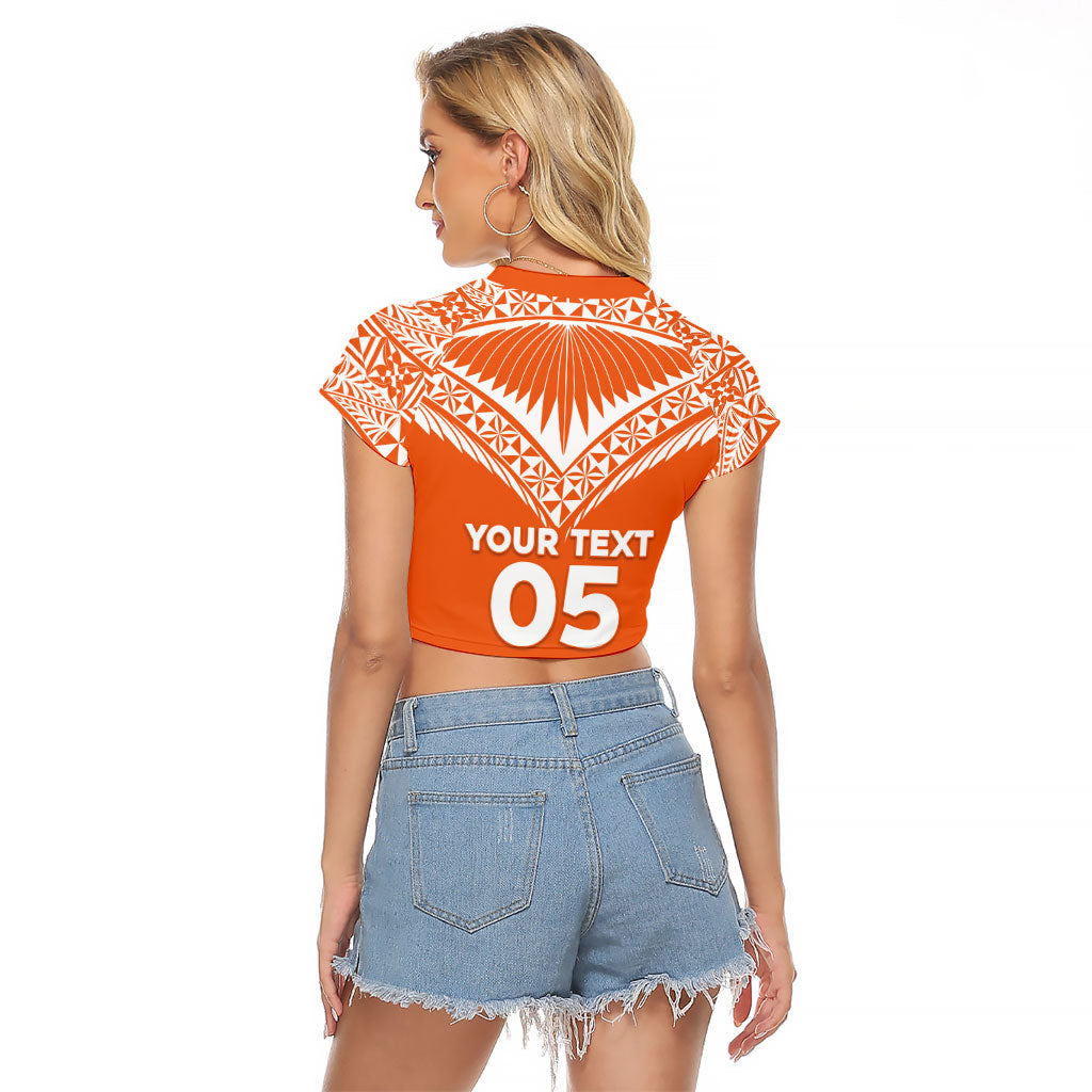 Personalised Tonga Tailulu College Raglan Cropped T Shirt Tongan Kupesi Pattern