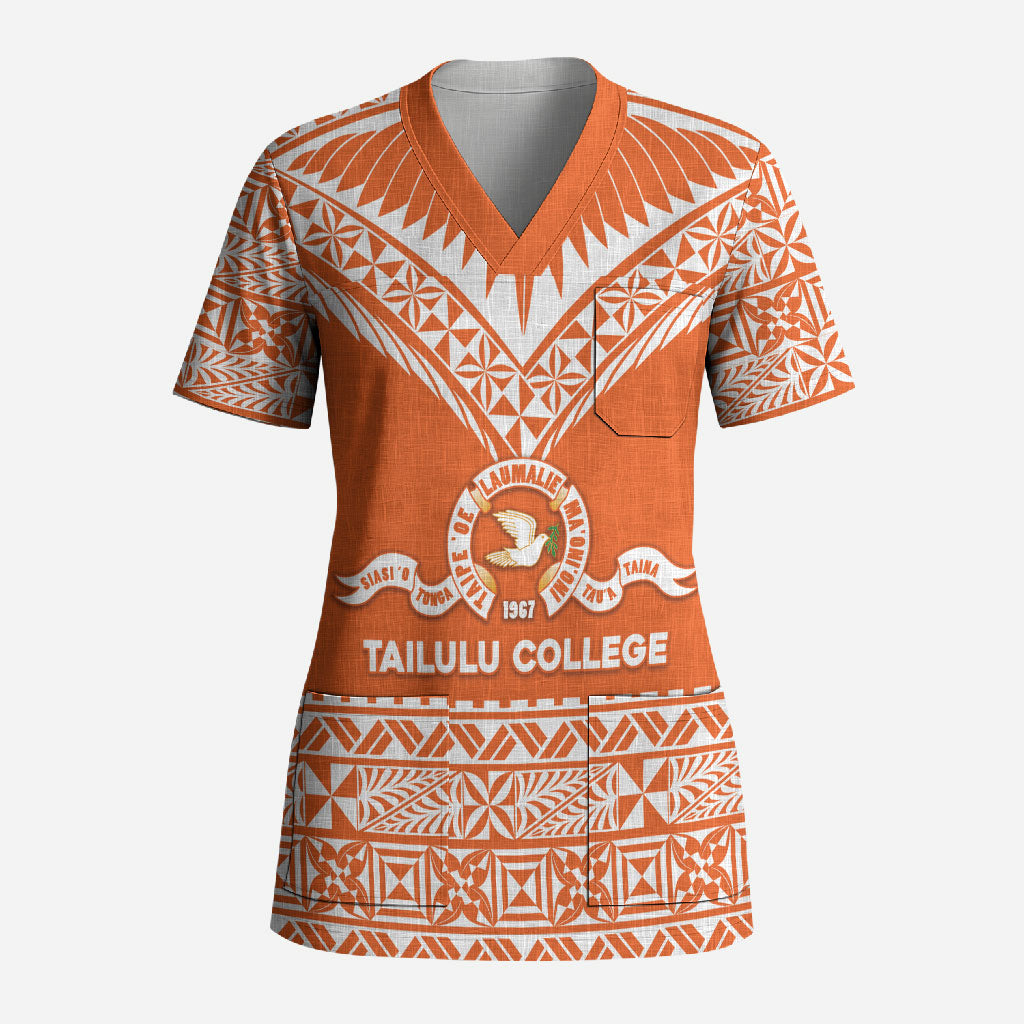 Personalised Tonga Tailulu College Scrub Top Tongan Kupesi Pattern