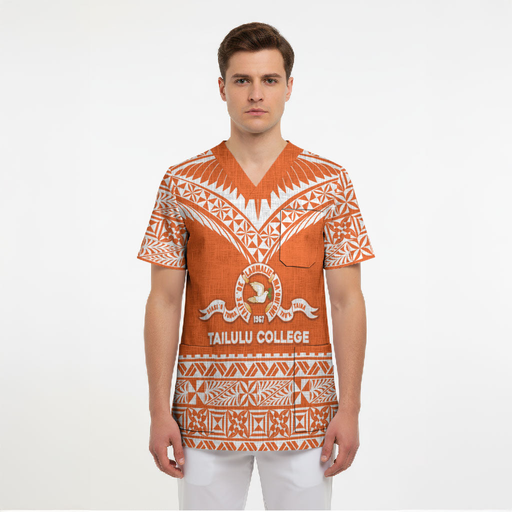 Personalised Tonga Tailulu College Scrub Top Tongan Kupesi Pattern