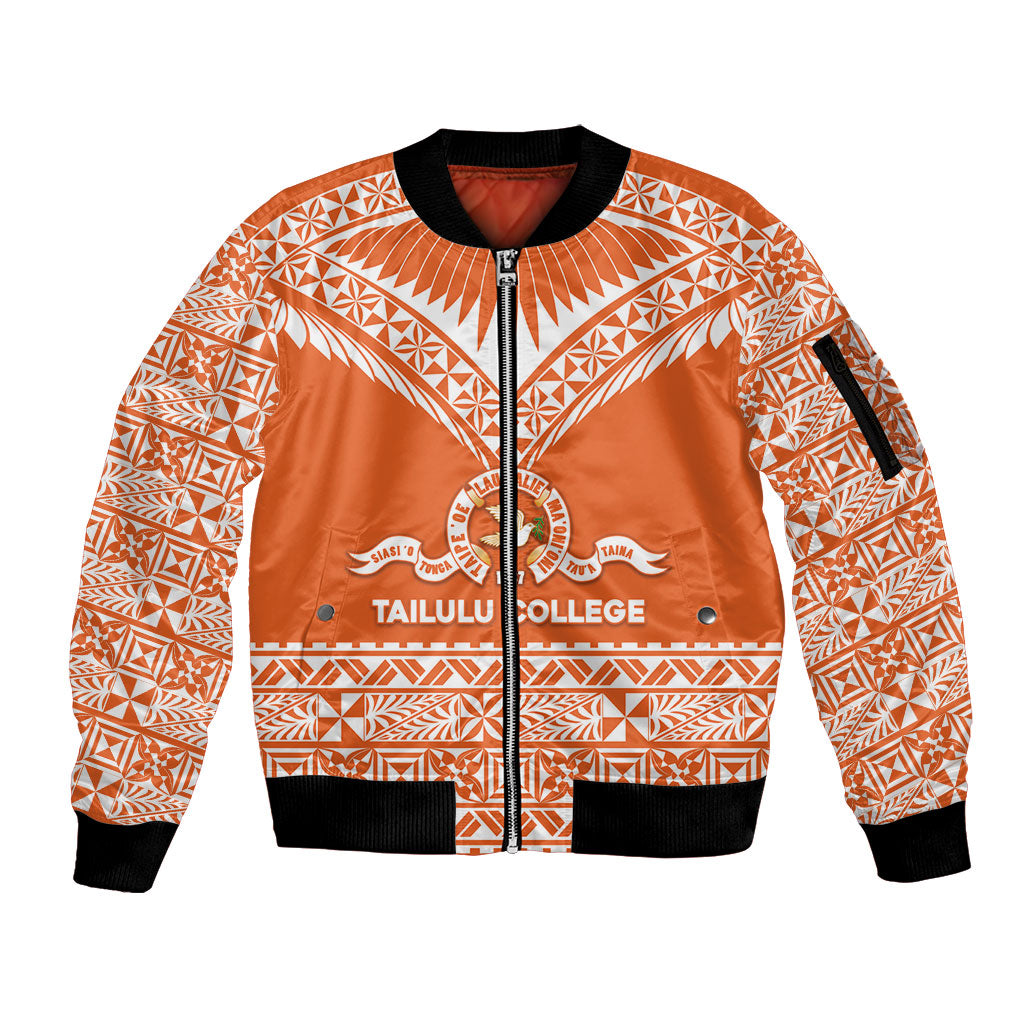 Personalised Tonga Tailulu College Sleeve Zip Bomber Jacket Tongan Kupesi Pattern