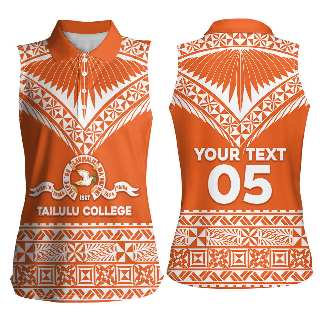 Personalised Tonga Tailulu College Women Sleeveless Polo Shirt Tongan Kupesi Pattern
