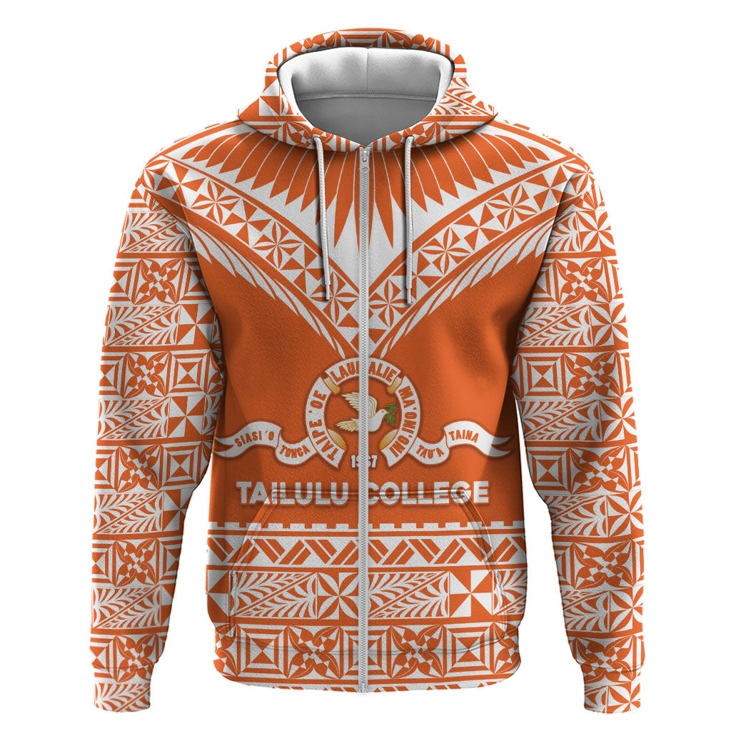 Personalised Tonga Tailulu College Zip Hoodie Tongan Kupesi Pattern