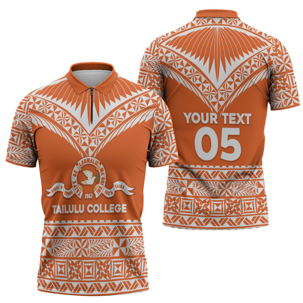 Personalised Tonga Tailulu College Zipper Polo Shirt Tongan Kupesi Pattern
