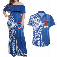 Personalised Hawaii 808 Couples Matching Off Shoulder Maxi Dress and Hawaiian Shirt Unique Style