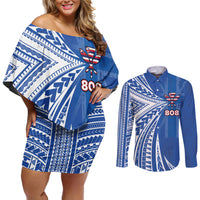 Personalised Hawaii 808 Couples Matching Off Shoulder Short Dress and Long Sleeve Button Shirt Unique Style