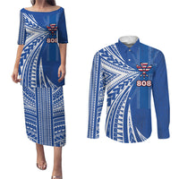 Personalised Hawaii 808 Couples Matching Puletasi and Long Sleeve Button Shirt Unique Style