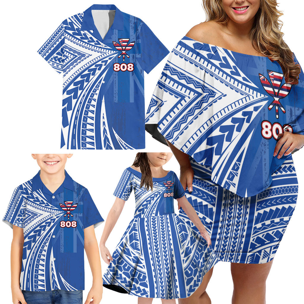 Personalised Hawaii 808 Family Matching Off Shoulder Short Dress and Hawaiian Shirt Unique Style LT05 - Polynesian Pride