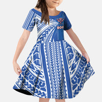 Personalised Hawaii 808 Family Matching Tank Maxi Dress and Hawaiian Shirt Unique Style LT05 Daughter's Dress Blue - Polynesian Pride